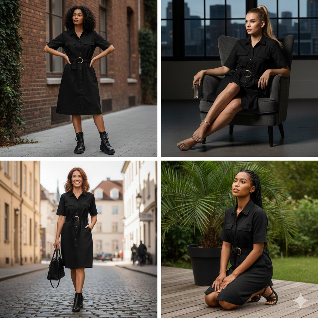 Black Poise Midi Dress