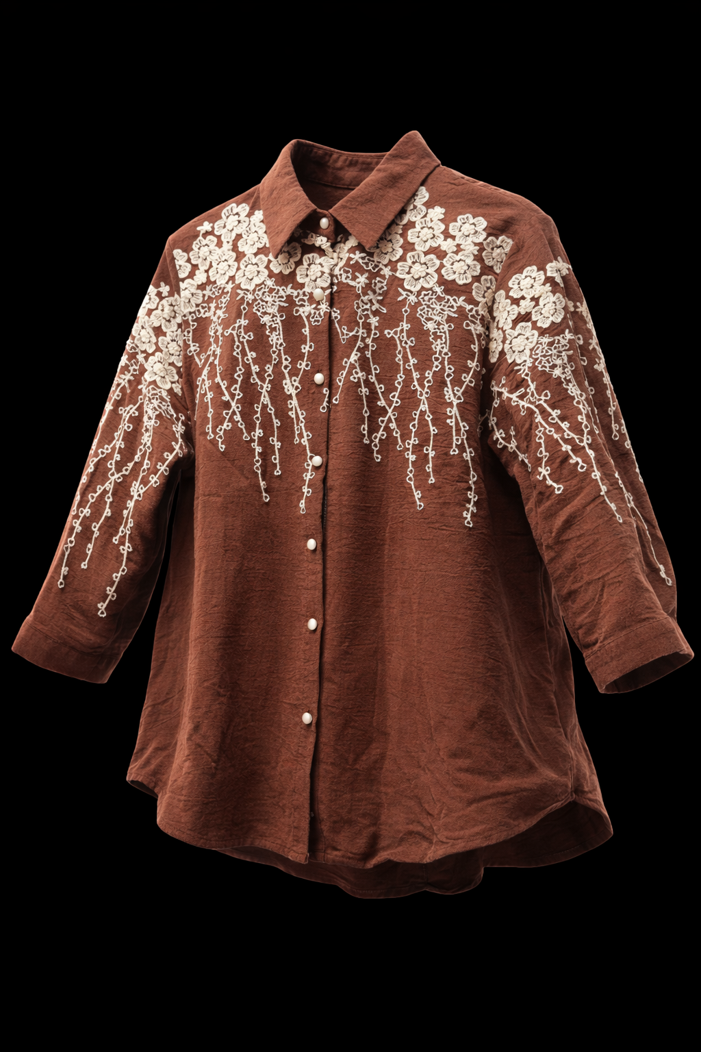 Embroidered Collared Cotton Top