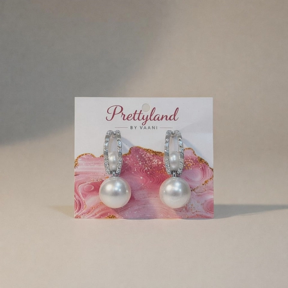 Vaani silver+ Crystal Pearl Hoop Drop Earrings