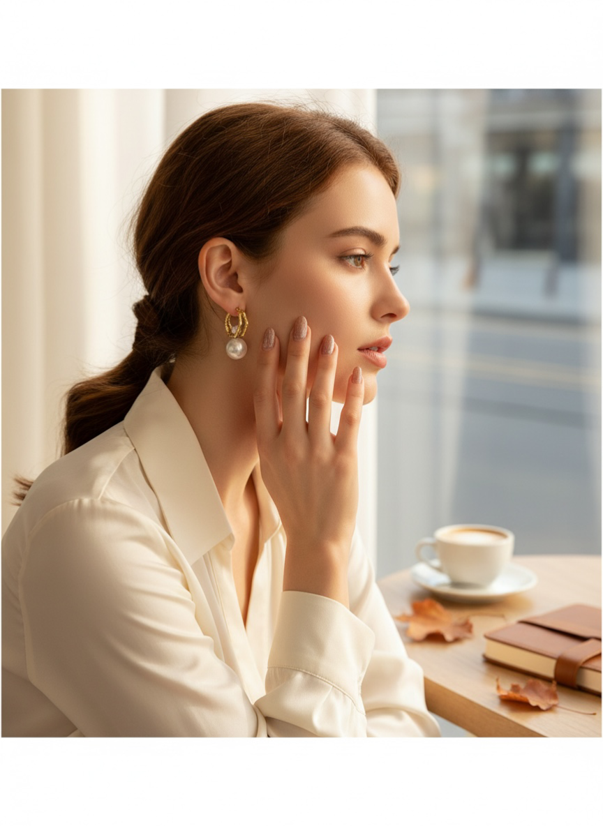 Classic golden +Pearl Hoop Drop Earrings