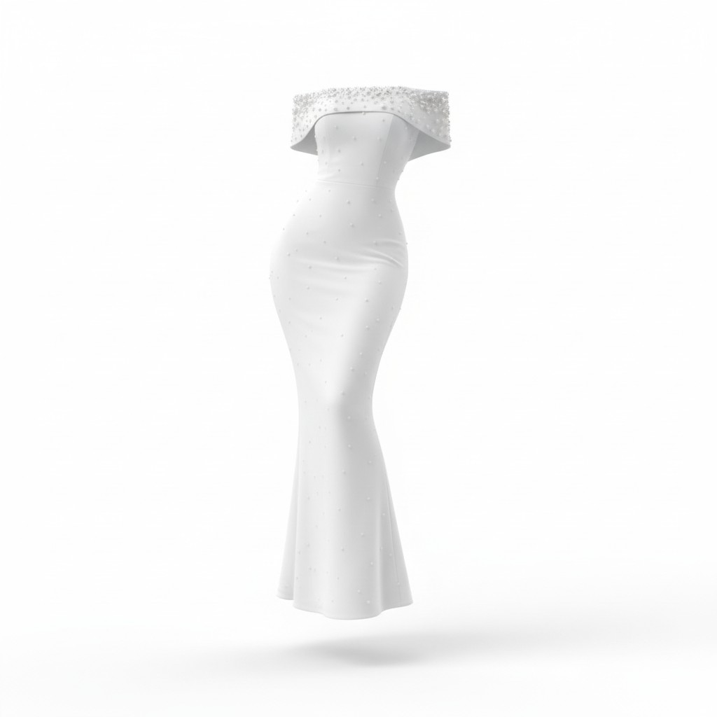 Ivory Crystal Off-Shoulder Mermaid Gown