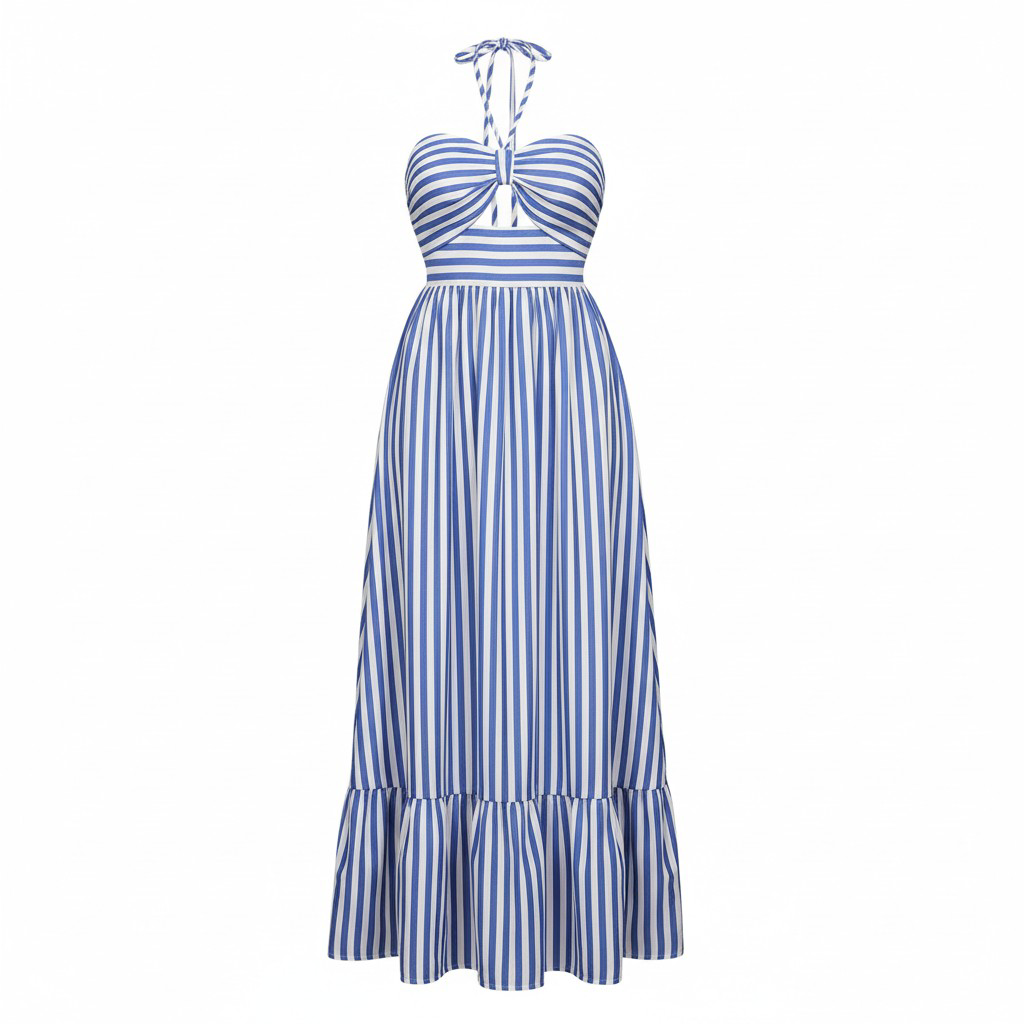 Azure Breeze Striped Halter NECK Dress Prettyland By Vaani Azure Breeze Striped Halter NECK Dress Prettyland By Vaani